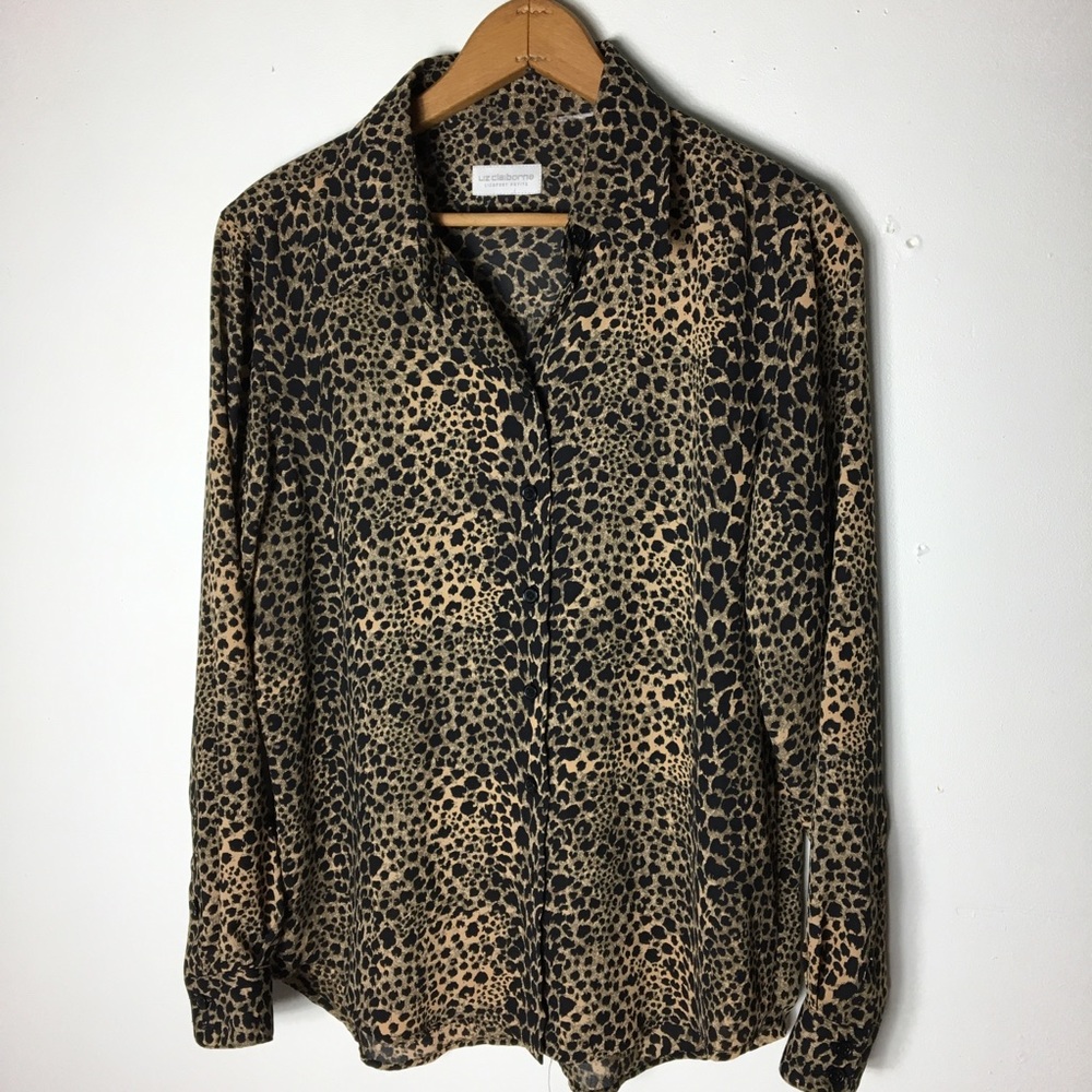 Liz Claiborne Leopard Button Front PS Oxford Top